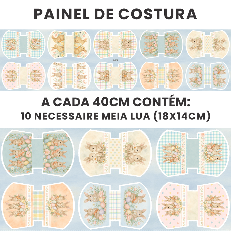 TECIDO SARJA IMPERMEAVEL EXCLUSIVO 100% ALGODÃO- PÁSCOA DOS COELHINHOS - KIT NECESSAIRE -DGPC915858