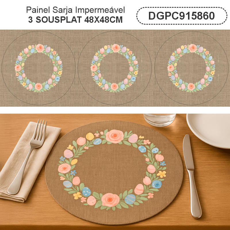 TECIDO SARJA IMPERMEAVEL EXCLUSIVO 100% ALGODÃO - PÁSCOA DOS COELHINHOS - SOUSPLAT - DGPC915860