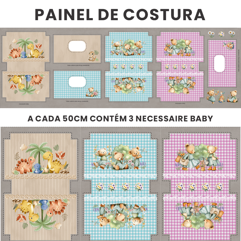 Painel de Costura Estampa Dinossauro | Necessaire + Porta lenços