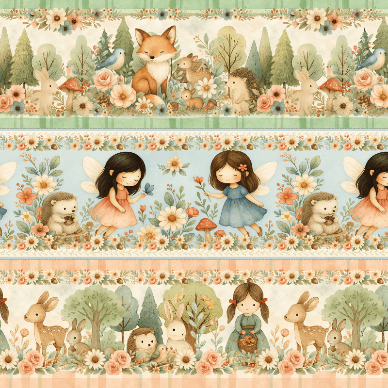 TECIDO TRICOLINE EXCLUSIVO 100% ALGODÃO - FLORESTA ENCANTADA - BARRADO INFANTIL - DGFE915833