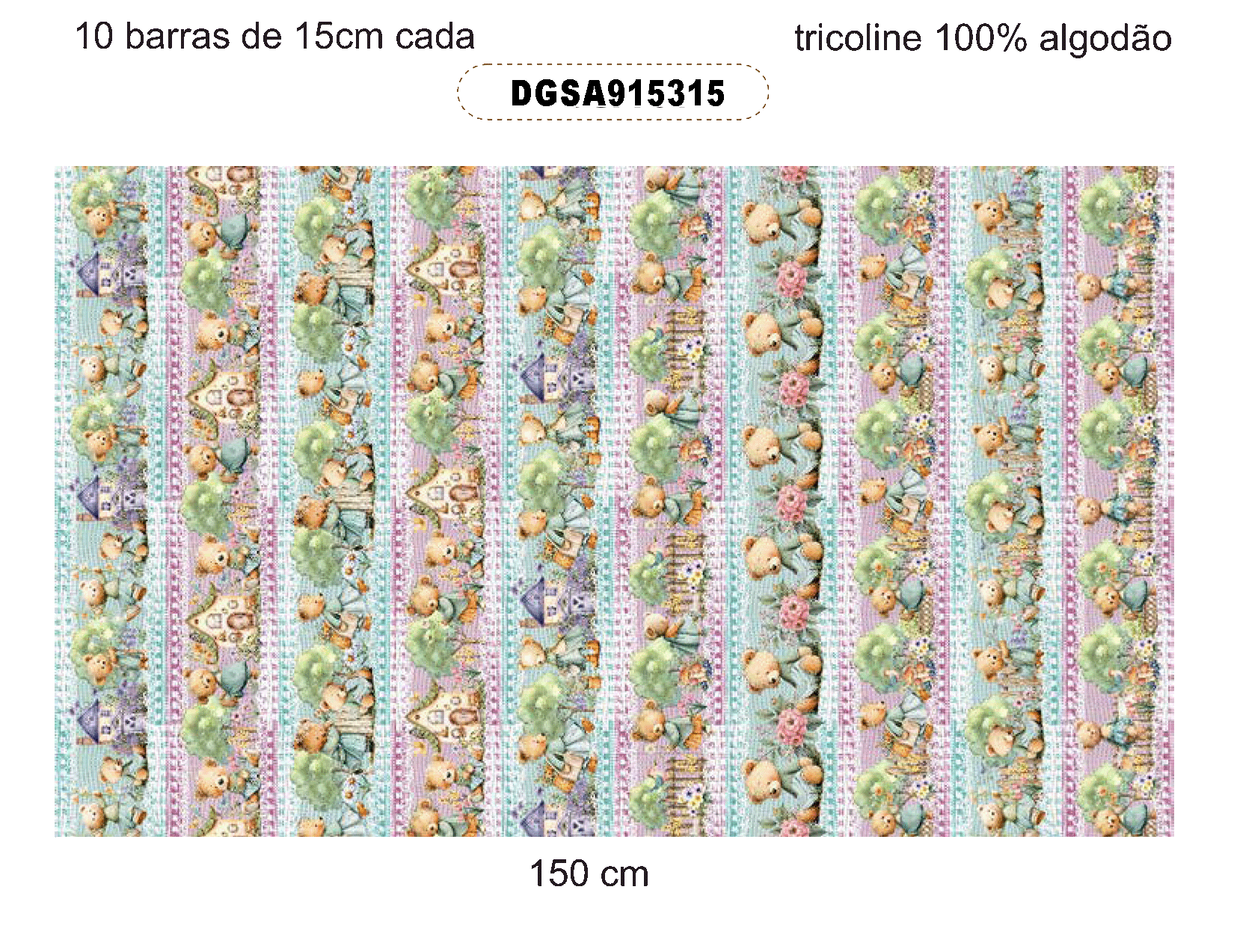 TECIDO TRICOLINE EXCLUSIVO 100% ALGODÃO - SONHOS E AVENTURAS - BARRADO INFANTIL - DGSA915315