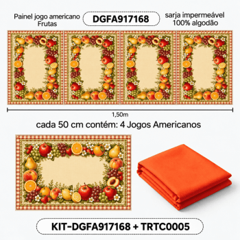 KIT Tecido Sarja Impermeável Painel Jogo Americano + Forro Tricoline Frutas Feira da Fazenda KIT-DGFA917168 KIT Tecido Sarja Impermeável Painel Jogo Americano + Forro Tricoline Frutas Feira da Fazenda KIT-DGFA917168