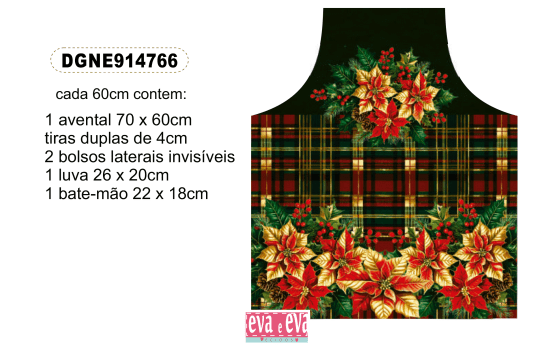TECIDO SARJA IMPERMEÁVEL EXCLUSIVO 100% ALGODÃO - NATAL ELEGANCE - KIT AVENTAL NATAL - DGNE914766