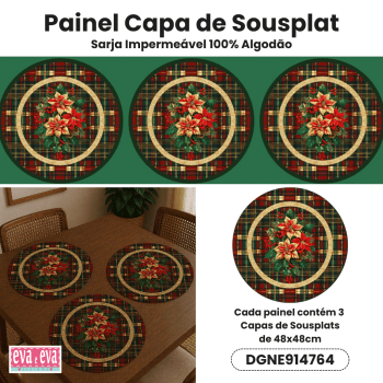 Tecido Painel em Sarja Impermeável 100% Algodão | 3 Capas de Sousplat | Natal Elegance | DGNE914764