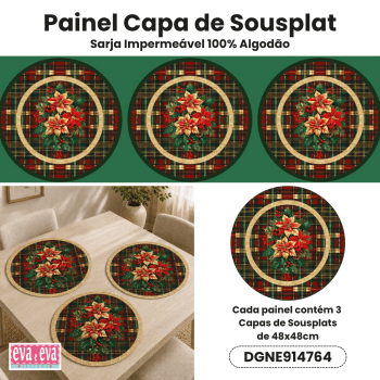 Tecido Painel em Sarja Impermeável 100% Algodão | 3 Capas de Sousplat | Natal Elegance | DGNE914764 Tecido Painel em Sarja Impermeável 100% Algodão | 3 Capas de Sousplat | Natal Elegance | DGNE914764