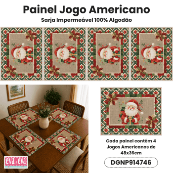 TECIDO SARJA IMPERMEÁVEL EXCLUSIVO 100% ALGODÃO- NATAL PATCHWORK - JOGO AMERICANO NATAL - DGNP914746