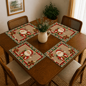 Tecido Painel em Sarja Impermeável 100% Algodão | 4 Jogos Americanos | Natal Patchwork | DGNP914746