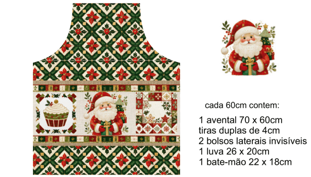 TECIDO SARJA IMPERMEÁVEL EXCLUSIVO 100% ALGODÃO - NATAL PATCHWORK - KIT AVENTAL NATAL - DGNP914747