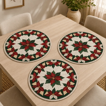 Tecido Painel em Sarja Impermeável 100% Algodão | 3 Capas de Sousplat | Natal Patchwork | DGNP914748 Tecido Painel em Sarja Impermeável 100% Algodão | 3 Capas de Sousplat | Natal Patchwork | DGNP914748