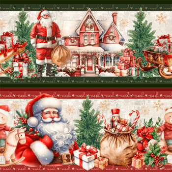 TECIDO TRICOLINE EXCLUSIVO 100% ALGODÃO - NATAL NOEL - BARRADO NATAL - DGNN914736