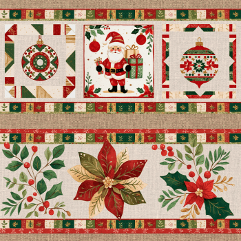 TECIDO TRICOLINE EXCLUSIVO 100% ALGODÃO - NATAL PATCHWORK - BARRADO NATAL - DGNP914742
