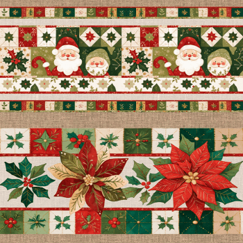 TECIDO TRICOLINE EXCLUSIVO 100% ALGODÃO - NATAL PATCHWORK - BARRADO NATAL - DGNP914742