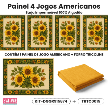 KIT JOGO AMERICANO | PAINEL DE TECIDO SARJA IMPERMEÁVEL | CAMPOS DE GIRASSOL | KIT-DGGR915874