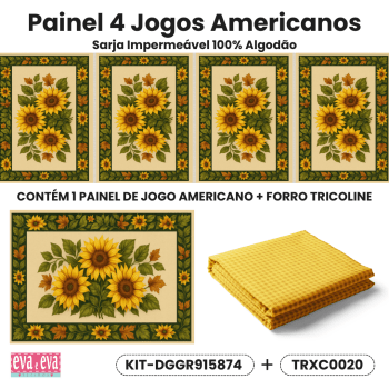KIT JOGO AMERICANO | PAINEL DE TECIDO SARJA IMPERMEÁVEL COM FORO EM TRICOLINE | CAMPOS DE GIRASSOL | KIT-DGGR915874 KIT JOGO AMERICANO | PAINEL DE TECIDO SARJA IMPERMEÁVEL COM FORO EM TRICOLINE | CAMPOS DE GIRASSOL | KIT-DGGR915874