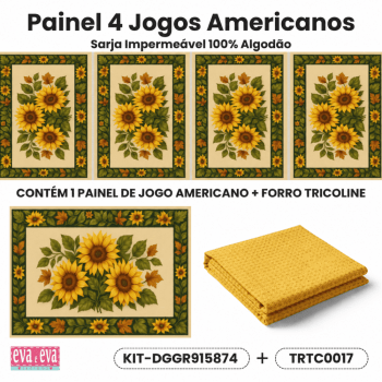 KIT JOGO AMERICANO | PAINEL DE TECIDO SARJA IMPERMEÁVEL COM FORRO EM TRICOLINE | FLORAL GIRASSOL COSTURA CRIATIVA DIY | KIT-DGGR915874