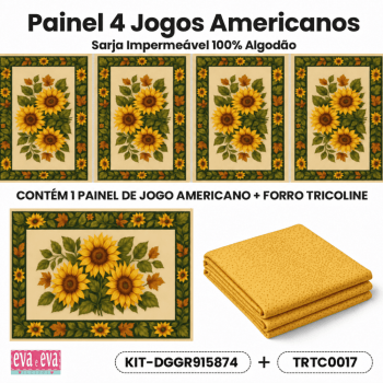 KIT JOGO AMERICANO | PAINEL DE TECIDO SARJA IMPERMEÁVEL COM FORRO EM TRICOLINE | FLORAL GIRASSOL COSTURA CRIATIVA DIY | KIT-DGGR915874 KIT JOGO AMERICANO | PAINEL DE TECIDO SARJA IMPERMEÁVEL COM FORRO EM TRICOLINE | FLORAL GIRASSOL COSTURA CRIATIVA DIY | KIT-DGGR915874