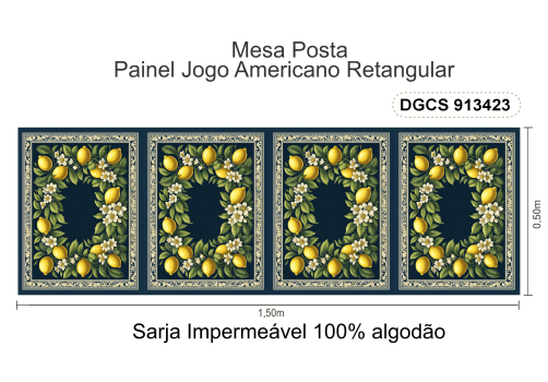 KIT JOGO AMERICANO | PAINEL DE TECIDO SARJA IMPERMEÁVEL | CHARME SICILIANO | KIT-DGCS913423