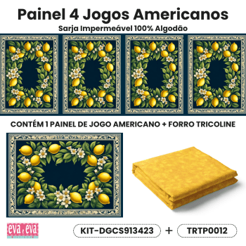 KIT JOGO AMERICANO | PAINEL DE TECIDO SARJA IMPERMEÁVEL | CHARME SICILIANO | KIT-DGCS913423