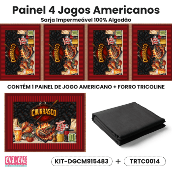 KIT JOGO AMERICANO | PAINEL DE TECIDO SARJA IMPERMEÁVEL | CHURRASCO E AMIGOS | KIT-DGCM915483