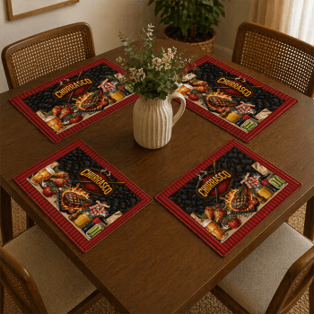 KIT JOGO AMERICANO | PAINEL DE TECIDO SARJA IMPERMEÁVEL | CHURRASCO E AMIGOS | KIT-DGCM915483