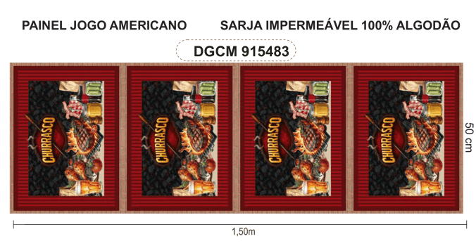 KIT JOGO AMERICANO | PAINEL DE TECIDO SARJA IMPERMEÁVEL | CHURRASCO E AMIGOS | KIT-DGCM915483