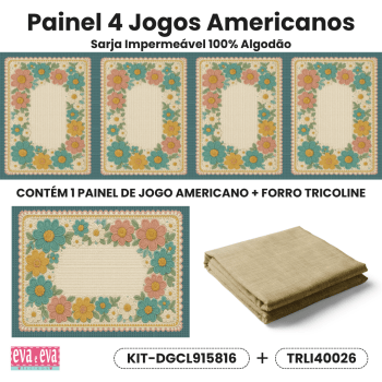 KIT JOGO AMERICANO | PAINEL DE TECIDO SARJA IMPERMEÁVEL | CROCHÊ COLORÊ | KIT-DGCL915811