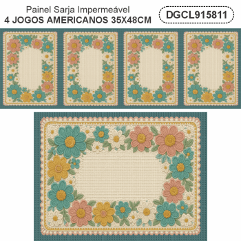 KIT JOGO AMERICANO | PAINEL DE TECIDO SARJA IMPERMEÁVEL | CROCHÊ COLORÊ | KIT-DGCL915811