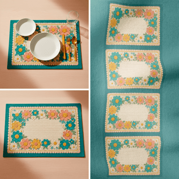 KIT JOGO AMERICANO | PAINEL DE TECIDO SARJA IMPERMEÁVEL | CROCHÊ COLORÊ | KIT-DGCL915811