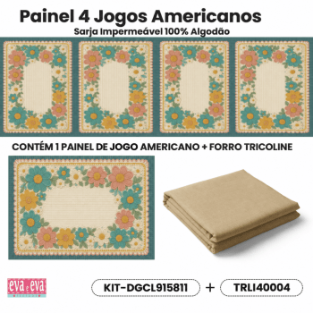 KIT JOGO AMERICANO | PAINEL DE TECIDO SARJA IMPERMEÁVEL COM FORRO EM TRICOLINE | CROCHÊ COLORÊ | KIT-DGCL915811 KIT JOGO AMERICANO | PAINEL DE TECIDO SARJA IMPERMEÁVEL COM FORRO EM TRICOLINE | CROCHÊ COLORÊ | KIT-DGCL915811