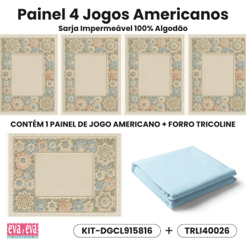 KIT JOGO AMERICANO | PAINEL DE TECIDO SARJA IMPERMEÁVEL | CROCHÊ COLORÊ | KIT-DGCL915816