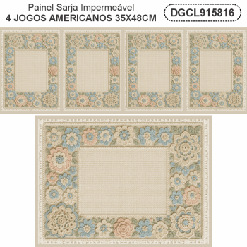 KIT JOGO AMERICANO | PAINEL DE TECIDO SARJA IMPERMEÁVEL | CROCHÊ COLORÊ | KIT-DGCL915816