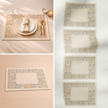 KIT JOGO AMERICANO | PAINEL DE TECIDO SARJA IMPERMEÁVEL | CROCHÊ COLORÊ | KIT-DGCL915816