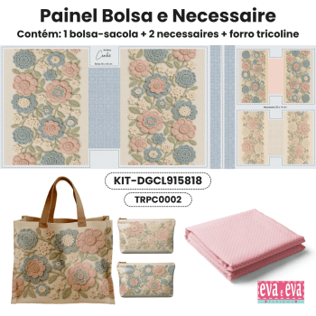 KIT BOLSA | PAINEL DE TECIDO SARJA IMPERMEÁVEL | FLORAL - CROCHÊ COLORÊ | KIT-DGCL915818