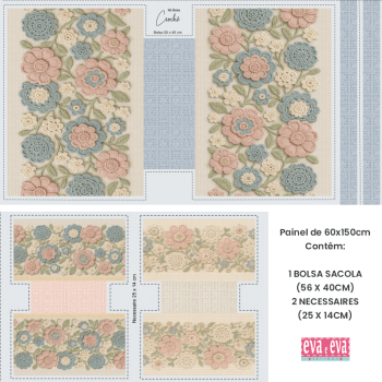 KIT BOLSA | PAINEL DE TECIDO SARJA IMPERMEÁVEL | FLORAL - CROCHÊ COLORÊ | KIT-DGCL915818