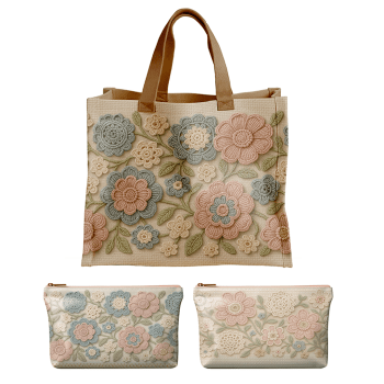 KIT BOLSA | PAINEL DE TECIDO SARJA IMPERMEÁVEL | FLORAL - CROCHÊ COLORÊ | KIT-DGCL915818