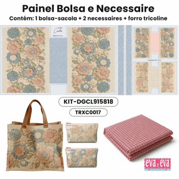 KIT BOLSA | PAINEL DE TECIDO SARJA IMPERMEÁVEL COM FORO EM TRICOLINE | FLORAL - CROCHÊ COLORÊ | KIT-DGCL915818 KIT BOLSA | PAINEL DE TECIDO SARJA IMPERMEÁVEL COM FORO EM TRICOLINE | FLORAL - CROCHÊ COLORÊ | KIT-DGCL915818