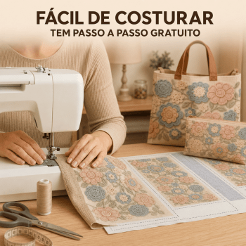 KIT BOLSA | PAINEL DE TECIDO SARJA IMPERMEÁVEL COM FORRO EM TRICOLINE | FLORAL - CROCHÊ COLORÊ | KIT-DGCL915818