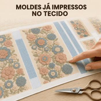 KIT BOLSA | PAINEL DE TECIDO SARJA IMPERMEÁVEL COM FORRO EM TRICOLINE | FLORAL - CROCHÊ COLORÊ | KIT-DGCL915818