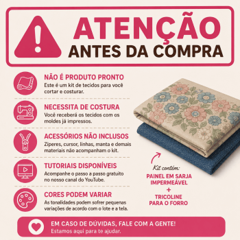 KIT BOLSA | PAINEL DE TECIDO SARJA IMPERMEÁVEL COM FORRO EM TRICOLINE | FLORAL - CROCHÊ COLORÊ | KIT-DGCL915818