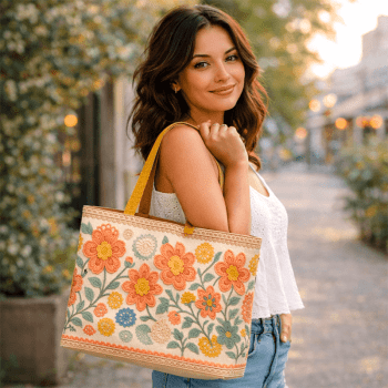 KIT BOLSA | PAINEL DE TECIDO SARJA IMPERMEÁVEL | FLORAL - CROCHÊ COLORÊ | KIT-DGCL915825