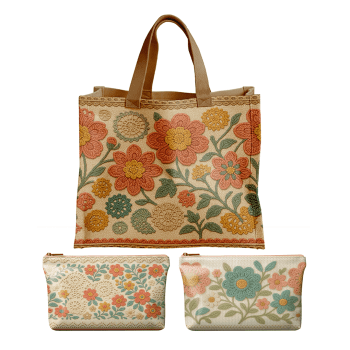 KIT BOLSA | PAINEL DE TECIDO SARJA IMPERMEÁVEL | FLORAL - CROCHÊ COLORÊ | KIT-DGCL915825
