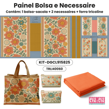 KIT BOLSA | PAINEL DE TECIDO SARJA IMPERMEÁVEL | FLORAL - CROCHÊ COLORÊ | KIT-DGCL915825