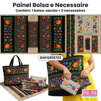 KIT BOLSA | PAINEL DE TECIDO SARJA IMPERMEÁVEL | FLORAL - FOLK GARDEN | KIT-DGFG915733