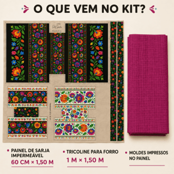 Kit Tecido Sarja Impermeável Painel Bolsa + 2 Necessaires + Forro Tricoline Floral Costura Criativa DIY -KITDGFG915733  