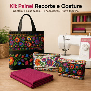 Kit Tecido Sarja Impermeável Painel Bolsa + 2 Necessaires + Forro Tricoline Floral Costura Criativa DIY -KITDGFG915733  