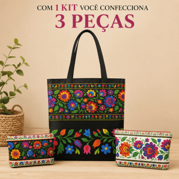 Kit Tecido Sarja Impermeável Painel Bolsa + 2 Necessaires + Forro Tricoline Floral Costura Criativa DIY -KITDGFG915733  