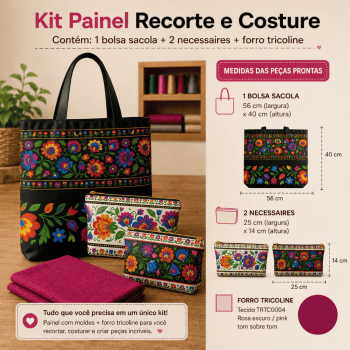 Kit Tecido Sarja Impermeável Painel Bolsa + 2 Necessaires + Forro Tricoline Floral Costura Criativa DIY -KITDGFG915733  