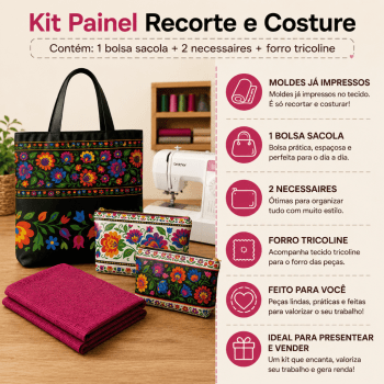 Kit Tecido Sarja Impermeável Painel Bolsa + 2 Necessaires + Forro Tricoline Floral Costura Criativa DIY -KITDGFG915733  