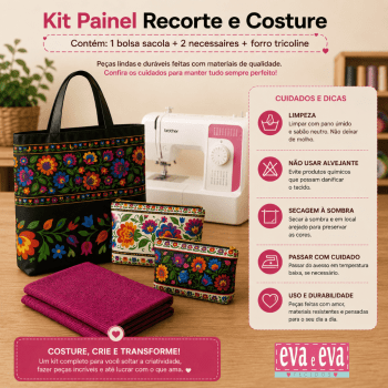 Kit Tecido Sarja Impermeável Painel Bolsa + 2 Necessaires + Forro Tricoline Floral Costura Criativa DIY -KITDGFG915733  