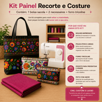 Kit Tecido Sarja Impermeável Painel Bolsa + 2 Necessaires + Forro Tricoline Floral Costura Criativa DIY -KITDGFG915733  